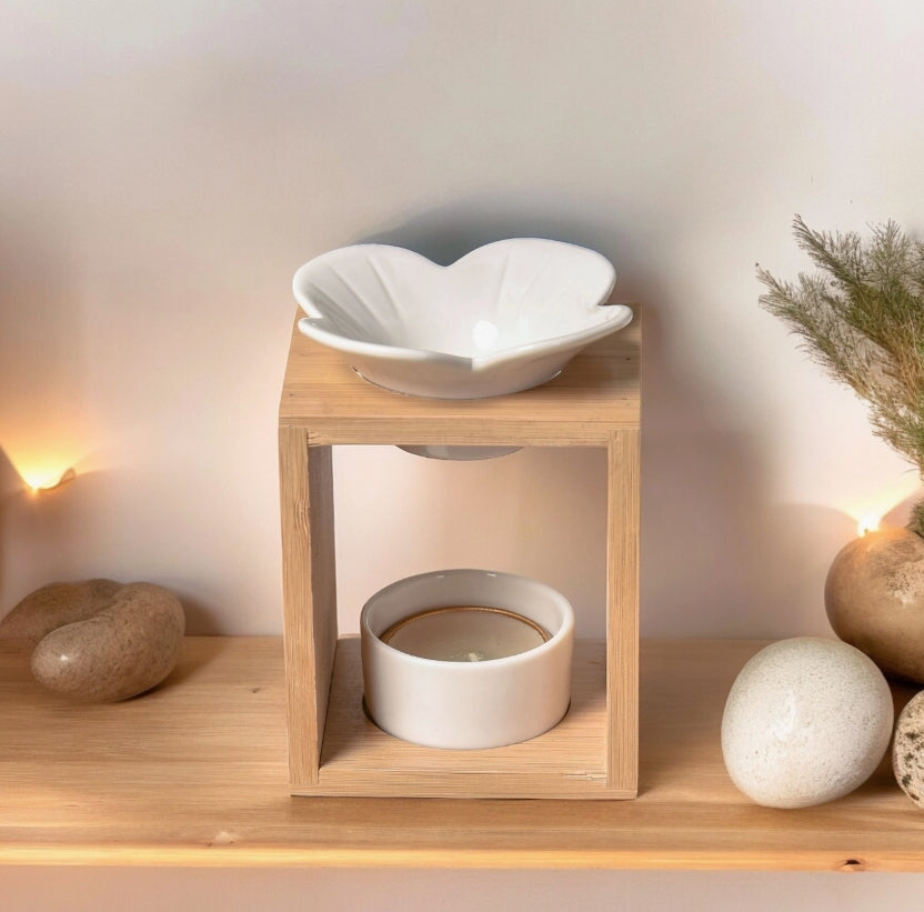 Quemador Cuadrado Madera con Flor