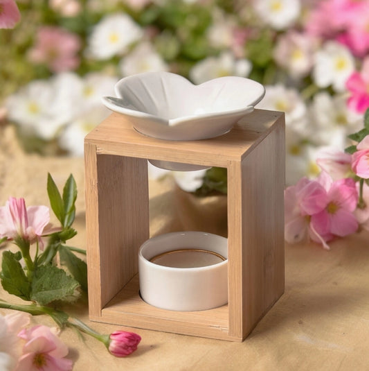 Quemador Cuadrado Madera con Flor